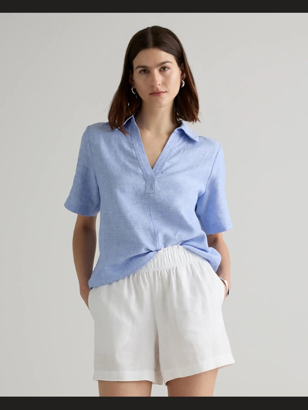 Quince Linene Short Sleeve Popover Top